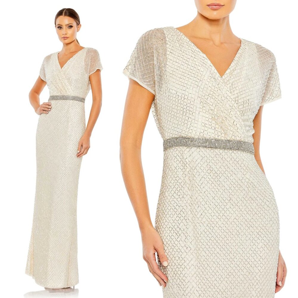 MAC DUGGAL | BEADED BUTTERFLY SLEEVE COLUMN GOWN 93678